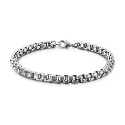 China CLASSIC Round Box Men's Round Bead Square Jewelry Accessories Fashion Bracelet Rolo Link Chain Silver Bracelets 316L Stainless Steel for sale