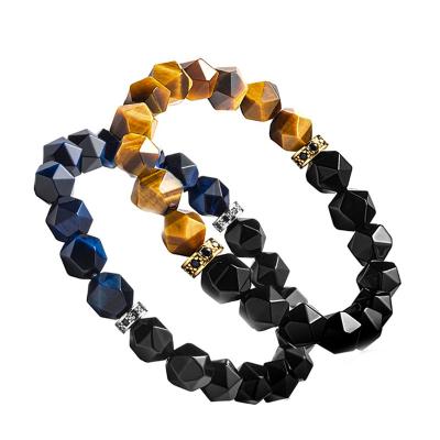 China 2022 CLASSIC High Quality Handmade Natural Fashion Beads Bracelet Healing Faceted Elastic Zircon Tiger Eye Stone Men Women Bracelets for sale