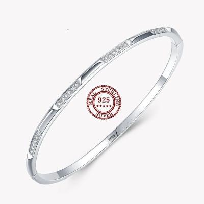 China Trendy Fashion 925 Sterling Silver Jewelry Single Cuff Bangles Bracelets Pave Zircon For Women Girls Bracelets & Bangles for sale