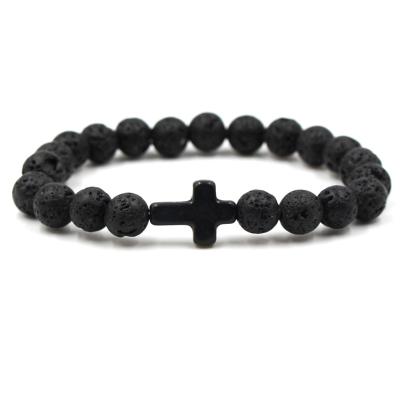 China CLASSIC 2022 New Design Lava Stone Beads Color Bracelets For Women Men Jesus Jewelry Stone Bead Cross Bracelet for sale