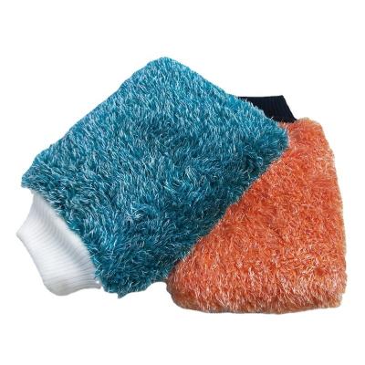 China Microfiber Car Wash Sponge Glove Cleaning Customized Microfiber Chenille Sponge Glove Fabric for sale