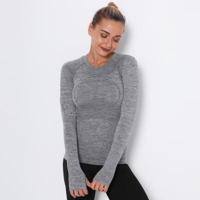 China Women's long-sleeved sports yoga t-shirt quick-drying round-neck yoga running shirt sweat-absorbing fitness clothes woma for sale