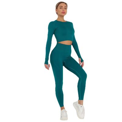 China Knitted solid color seamless long sleeved pants yoga suit fitness pants women for sale