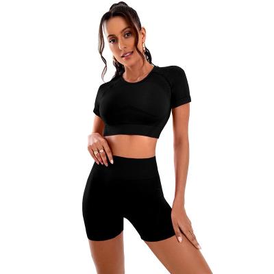 China Yoga suit high waist hip lifting exercise set stretch abdominal summer yoga t-shirt women's yoga clothing for sale