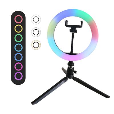 Cina 3000k-6000k Dimmable 8 Inch RGB Colorful LED Ring Flash Fill Light with table tripod For Live Broadcast in vendita