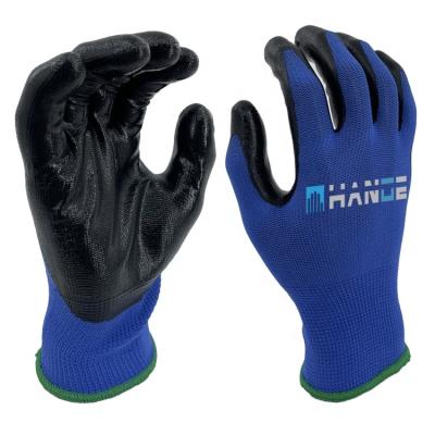 China Wholesale Cheap Water Proof Waterproof Blue Polyester Knitted Black Smooth Nitrile Dipped Anti-oil Work Glove for sale