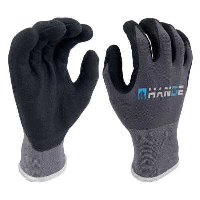 China Flexible Good Quality 15 Various Gauge Nylon Spandex Palm Coated With Nitrile Frosted Gloves for sale