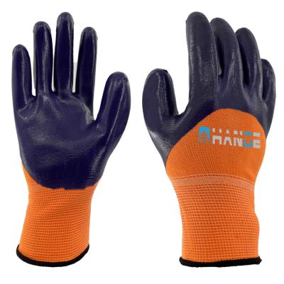 China Flexible Cheap Smooth Nitrile Coated Orange Polyester Coating Industry Work Gloves for sale