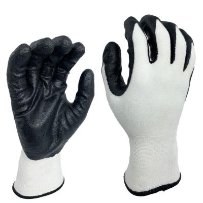 China New 13 Gauge Flexible Pitched Bamboo Fiber Palm On Foam Nitrile Fake Industry Work Glove for sale