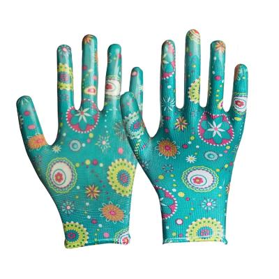 China Flexible PU Coated Printing Flower Garden Work Gardening Gloves for sale