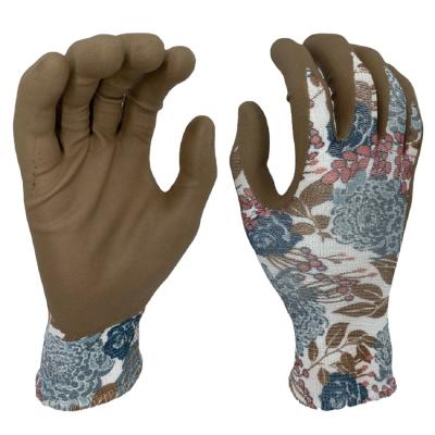 China Flexible Foam Nitrile Printing Flower Knitted Work Glove for sale