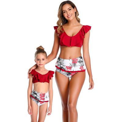 China New Arrivals Breathable Mom And Daughter Flower Printing Swimwear Family Matching Adult Children 2pcs Bathing Swimwear for sale