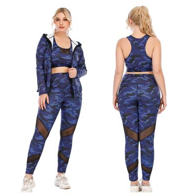 China Ladies Fitness Activewear Breathable Sports Bra Arm Warmers Custom Gym Outfits Fat Women Yoga Three Piece Set China New Trend Plus Size for sale