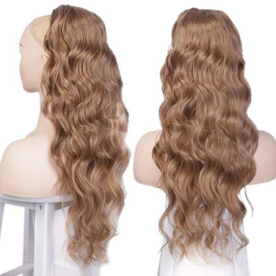 China Wholesale Cheap Body Wave Drawstring Ponytail Long Wave Synthetic Fiber Brown Wigs Heat Resistant Blonde Wig For Afro Black Women for sale