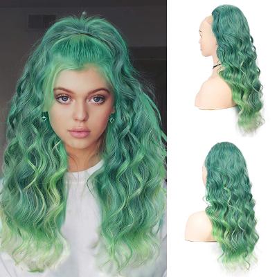 China Wholesale Cheap Green Synthetic Long Body Wave Hair Extension Heat Resistant Wrap Around Curly Drawstring Ponytail Wigs for sale