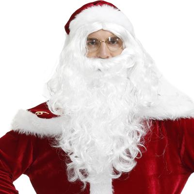 China Natural Christmas Santa Claus Wig Set Appearance with Eyebrow and Wigs Beard Glasses for Saint Nicholas Father Christmas Babbo Natale Cosplay for sale