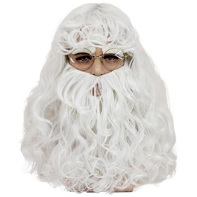 China Natural Christmas Santa Claus Wig Set Appearance with Eyebrow and Wigs Beard Glasses for Saint Nicholas Father Christmas Babbo Natale Cosplay for sale