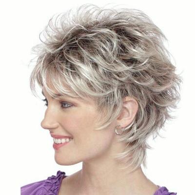 China Wholesale Natural Looking Machine Made Short Layered Pixie Cut Curly Wig Synthetic Fiber Hair High Quality Heat Resistant Wigs For White Women for sale