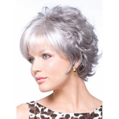 China Wholesale Cheap Natural Looking Pixie Cut Short Hair Wig Ombre Gray Heat Resistant Synthetic Curly Silver Machine Made Wigs For White Women for sale