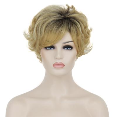 China Wholesale Short Pixie Cut Curls Wig Natural Looking Factory Machine Made Curly Hair Heat Resistant Synthetic Wigs With Highlights for sale