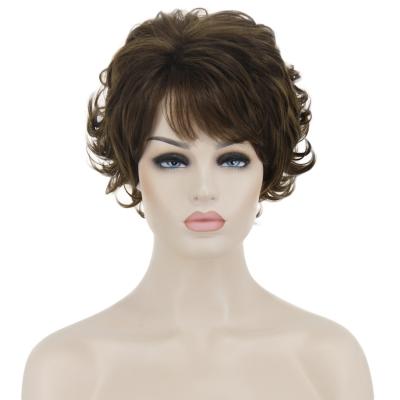 China Wholesale Short Natural Looking Pixie Cut Wigs Curly For White Women Synthetic Heat Resistant Fiber Bob Hair Wig Luxury High Quality With Bangs for sale