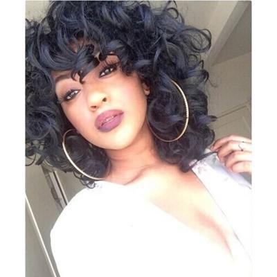 China Bouncy Bangs Cheap Wholesale High Quality Short Kinky Curly Bouncy Wigs With Bangs Natural Afro Synthetic Hair Wigs For Black Women for sale