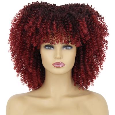 China Affordable High Temperature Heat Resistant Synthetic Ombre Afro Short Red Afro Curly OEM&ODM Natural Looking Fiber Wig Kinky Curly For Black Women for sale