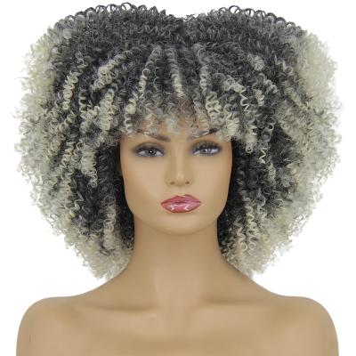 China Wholesale Natural Looking Ombre 613 Short Heat Resistant Afro Blonde Hair Synthetic Kinky Curly Fiber Wigs For Black Women for sale