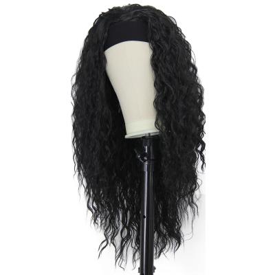 China Headband Wholesale Pretty And Soft Curly Curly Braided Wigs Headband With Headband Attached Deep Wave Burgundy Synthetic Hair Wigs For Black Women for sale