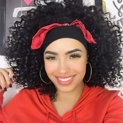 China Wholesale Cheap Natural Looking Afro Head Band Wigs For Color Women Kinky Curly Synthetic Hair Heat Resistant Wigs With Elastic Headband for sale