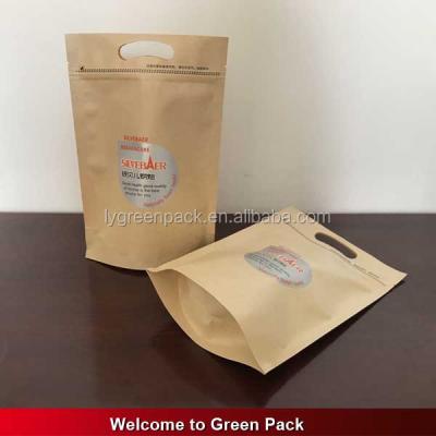 China Recyclable Stand Up Zipper Brown Kraft Paper Bag With Window For Dried Food / Snacks / Nuts / Tea Packaging for sale