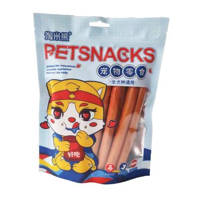 China Custom Printed Barrier Factory Price Pet Food Dog Snacks Cat Treat Flat Bottom Aluminum Foil Holder Up Bag With Clear Window for sale