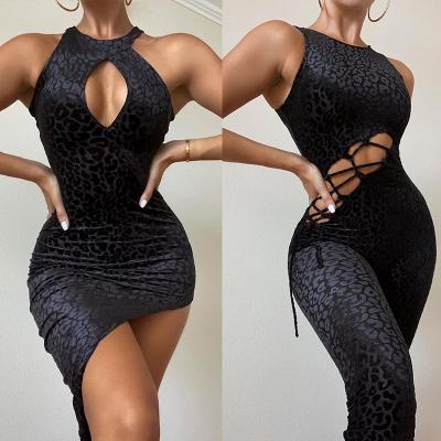 China 2021 Summer Mini Dress Hollow Out Casual Asymmetric Bodycon Anti-Static Halter Halter Dress Women for sale