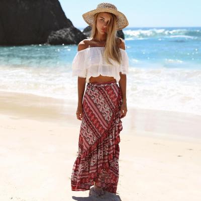 China 2021 New Summer Anti-Static Clothing Women's Bohemian Vacation Seaside Printed Long Split Skirt for sale