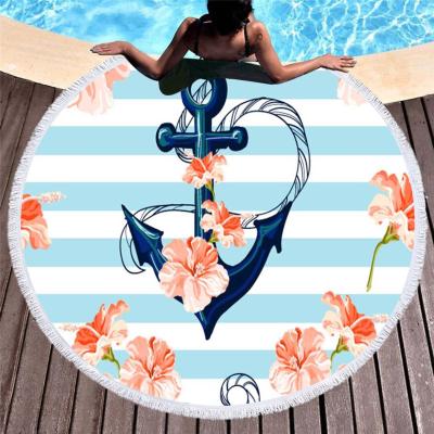 China Sustainable Custom Logo Printed Round Beach Towel With Tassels Microfiber Diameter 150 Cm Overlarge Round Towel for sale