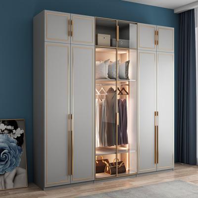 China Luxury Glass Furniture 6 Door Large Wooden Glass Wardrobe Closet Modern Bedroom Wardrobes for sale