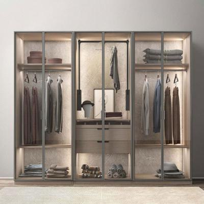 China Bedroom Expandable Modern Glass Wooden Storage Cabinet Wardrobe Door Nordic Style Cabinet for sale