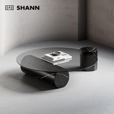 China Modern Simple Glass Coffee Table Sets Creative Living Room Furniture Natural Marble Glass Low Table for sale