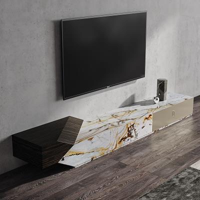 China Luxury Marble Black Marble Wooden Storage Unit Living Room TV Cabinet Decoration TV Stands With Drawer for sale