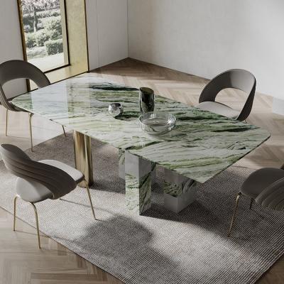 China Mesa Comedor Customize Gold Legs Luxury Natural Marble Table Dining Sets Furniture Rectangular Marble Dining Table for sale