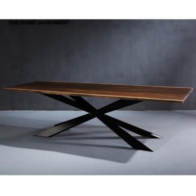 China (Other) Adjustable X Shaped Black Walnut Wood Slab Leg Iron Design New Top Dining Table for sale