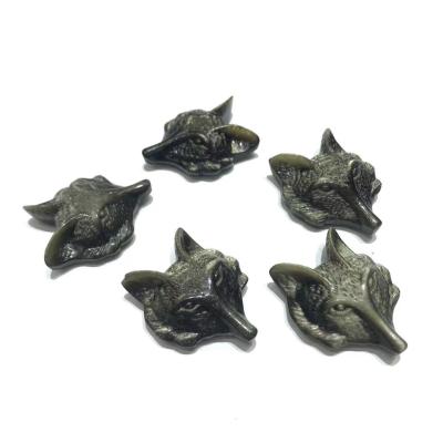 China Natural China Crystal Stone Hand Carved Golden Sheen Obsidian Wolf Head Crystal Carvings for Decoration for sale