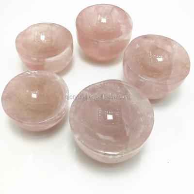 China China wholesale natural hand cut rose quartz crystal bowl rose quartz bowl for healing and decoration for sale