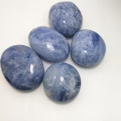 China China natural blue calacite palm stone polished palms crystal, large blue calacite palm stones for healing for sale