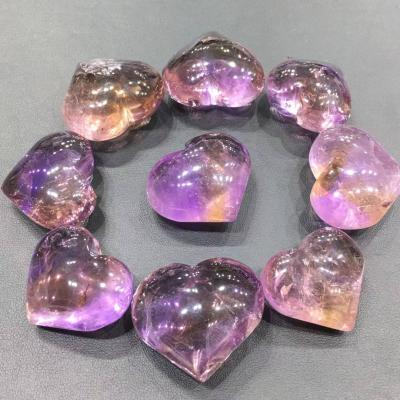 China Natural High Quality Healing China Crystal Stone Ametrine Hearts Crystal Polished Stones For Gifts for sale