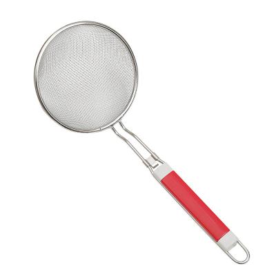 China Viable Chinese Supply 304 Stainless Steel Kitchen Utensils Colander Filter With Two Color Handle For Filter Kitchen Gadgets for sale