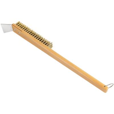 China Amazon Hot Sales Copper Wire Pizza Stone Cleaning Brush With Scraper Pizza Oven Brush for sale