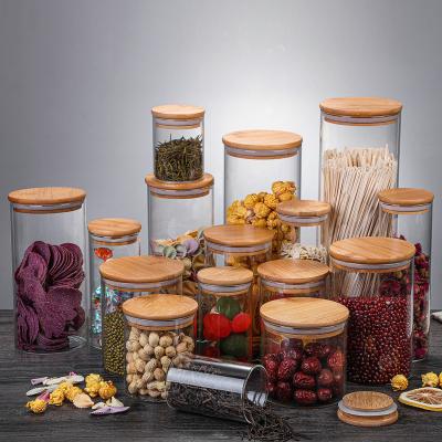 China Viable Manufacturers Supply Glass Food Storage Containers Jars Airtight Bamboo Lid Fruit Snacks Storage Bottles Candy Storage Jar for sale