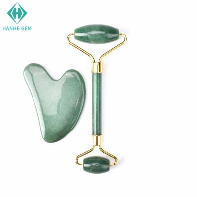 China Wholesale Thick Face Frame Face Slimming Green Aventurine Jade Roller and Jade Gua Sha Set for sale