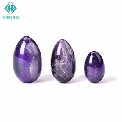 China Europe size 3 drilled and undrilled vaginal exercise purple amethyst jade yoni eggs set for tightening for sale